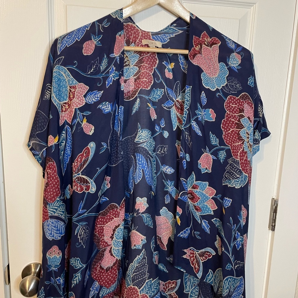 NWOT LOFT blue floral boho open cardigan wrap sz XS/S - Picture 7 of 9
